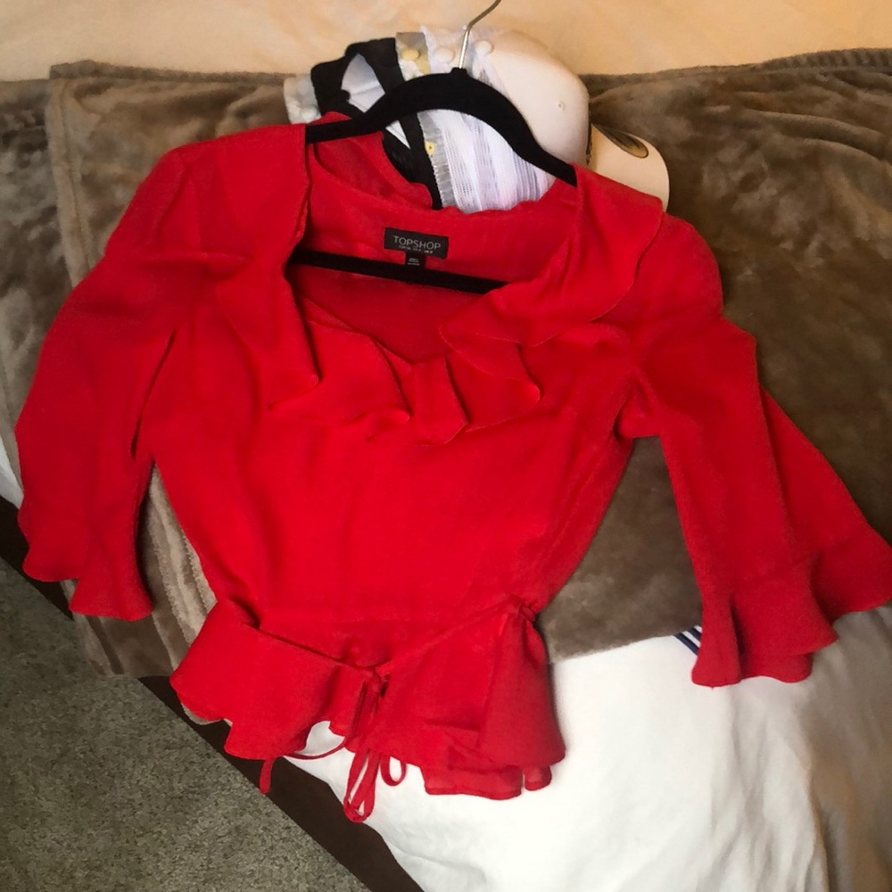 Red TopShop Ruffle Blouse - Picture 5 of 6